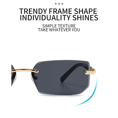 Rimless Rectangle Sunglasses, UV400 Protection  Frameless Sun Glasses, Retro Eyewear for Women & Men