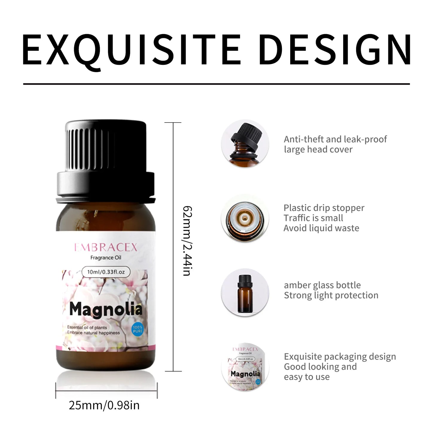 10ml Magnolia Essential Oil for Body Massage Floral Relaxing Natural Scents Gifts Soap Making