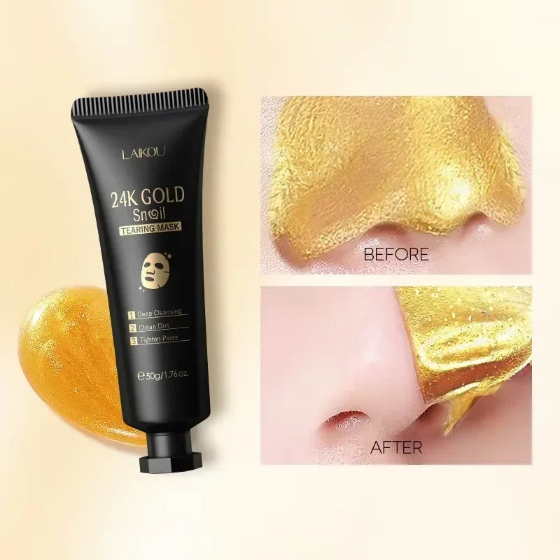 LAIKOU 24K Gold Snail Tear Off Mask, Deep Cleansing Pore Minimizing, Oil Control Blackhead Removal, Tightening Mask 50g