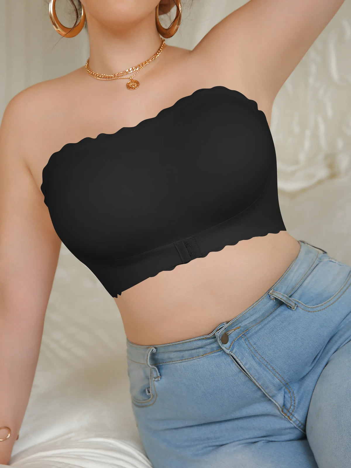 Plus Size Strapless Push Up Bra Wireless Seamless Bandeau Front Closure Lingerie Sexy Backless Smooth No Underwire Comfort Lift