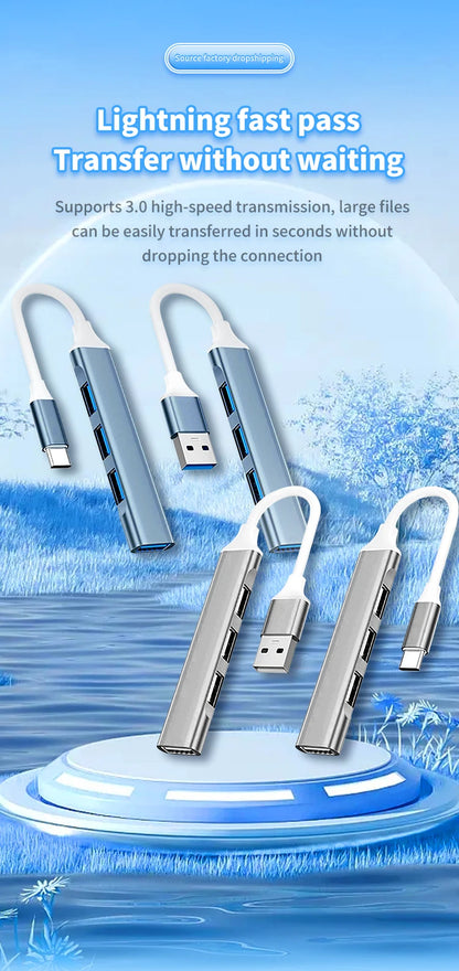 4 In 1 USB C Hub 3.0 Multiport OTG Adapter Type C Splitter For Laptop Phone