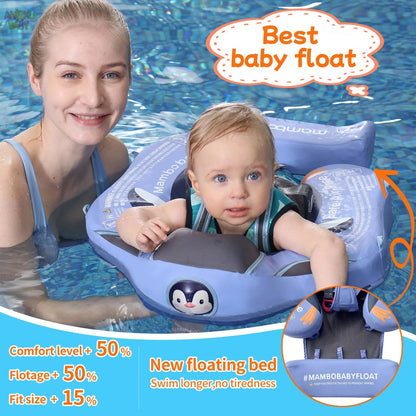 Non-inflatable Baby Floats with Tailboard for 3-24 Months Adjustable Pool Floats for Children Soft Infant Float Pool with Canopy