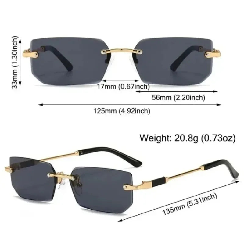 Rimless Rectangle Sunglasses, UV400 Protection  Frameless Sun Glasses, Retro Eyewear for Women & Men
