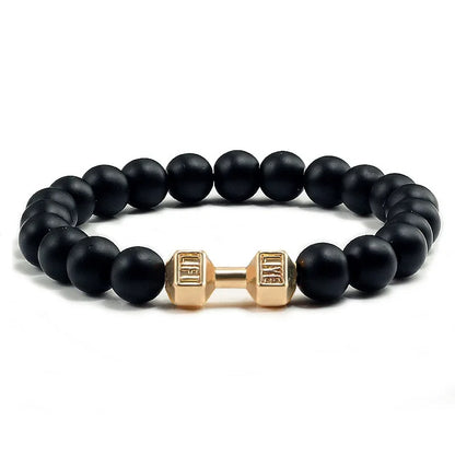 Natural Black Volcanic Lava Stone Dumbbell Bracelet Black Matte Beads Bracelets For Women Men Fitness Barbell Jewelry Pulseras