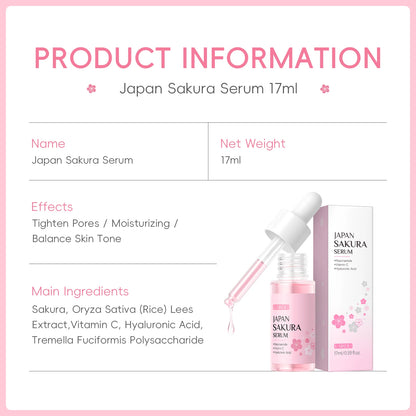 LAIKOU Japan Sakura Serum 17ml Tighten Pores Moisturizing Balance Skin Tone Brightening Facial Essence