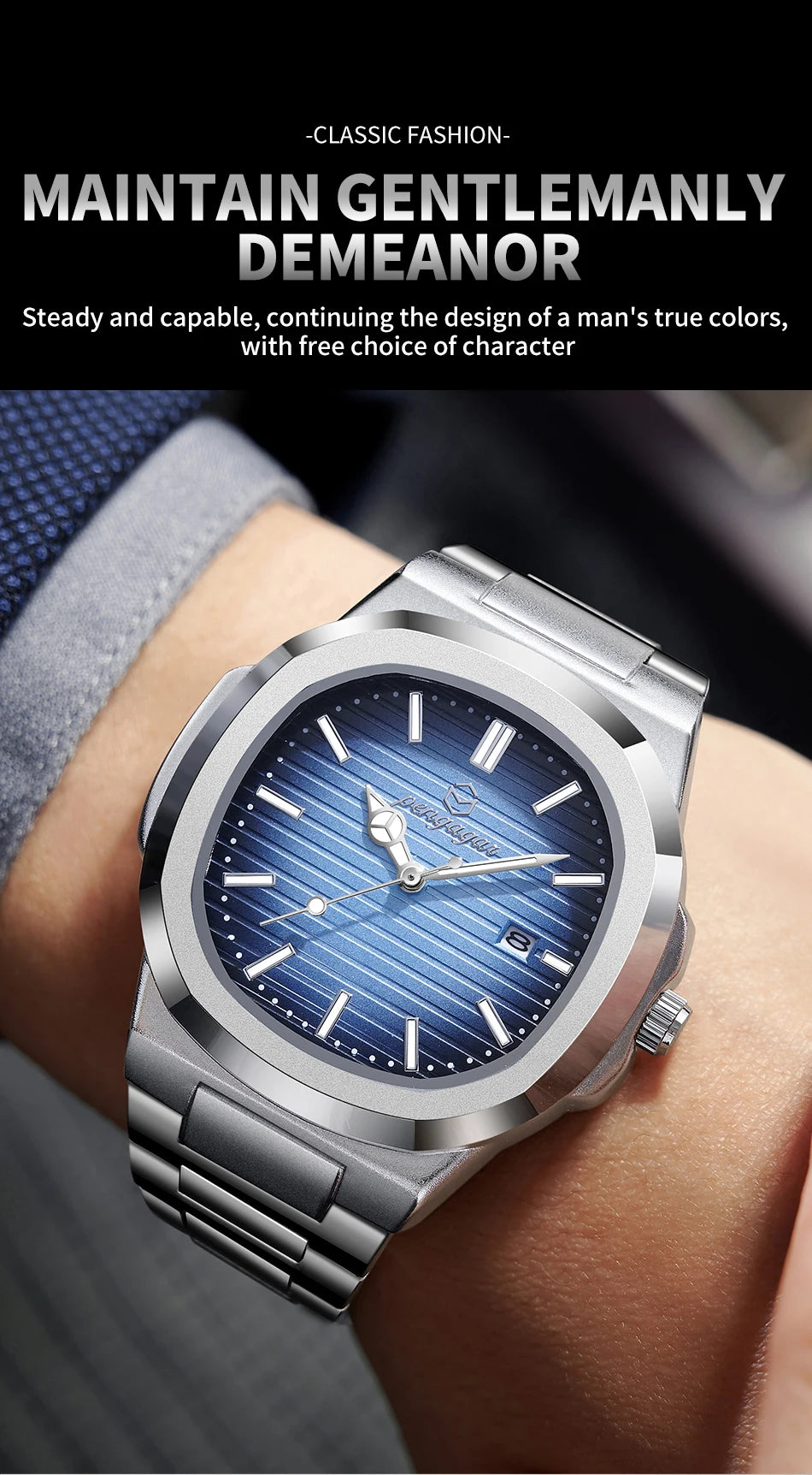 2026 New Luxury Military Man Watch Square Waterproof Luminous Date Week Men Watch Stainless Steel Quartz Men's Watches Reloj+box