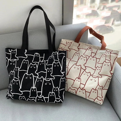 Cute Cat Canvas Tote Bag for Women