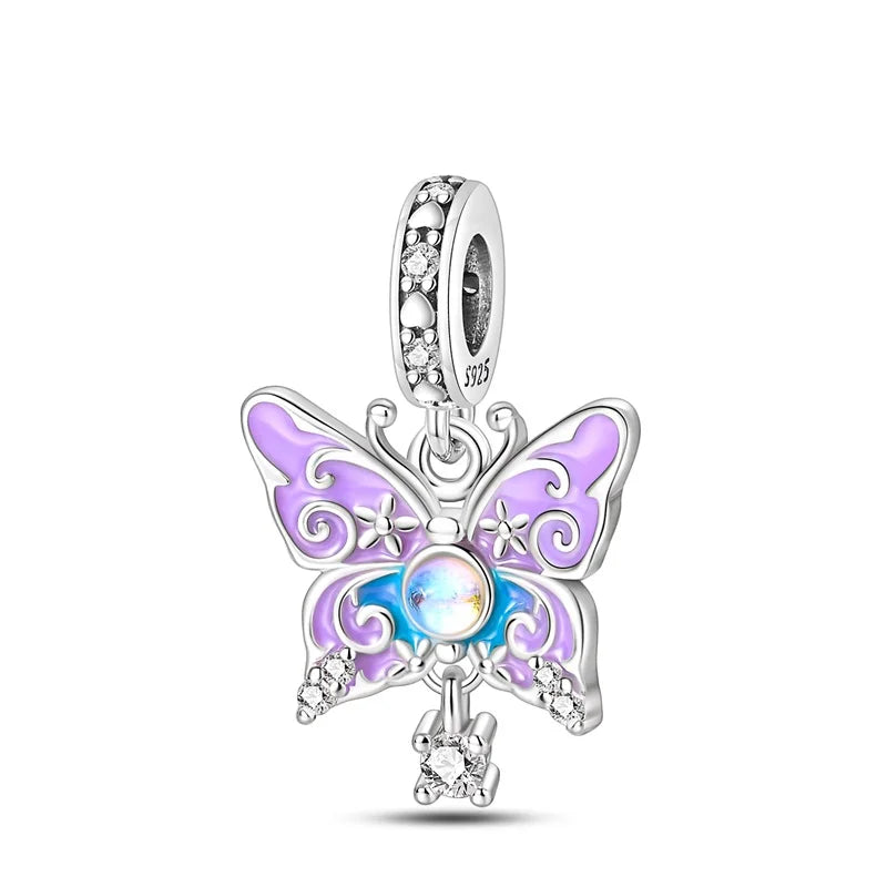 Colorful 925 Silver Plated Butterfly Zircon Charm Bead For Diy Bracelets