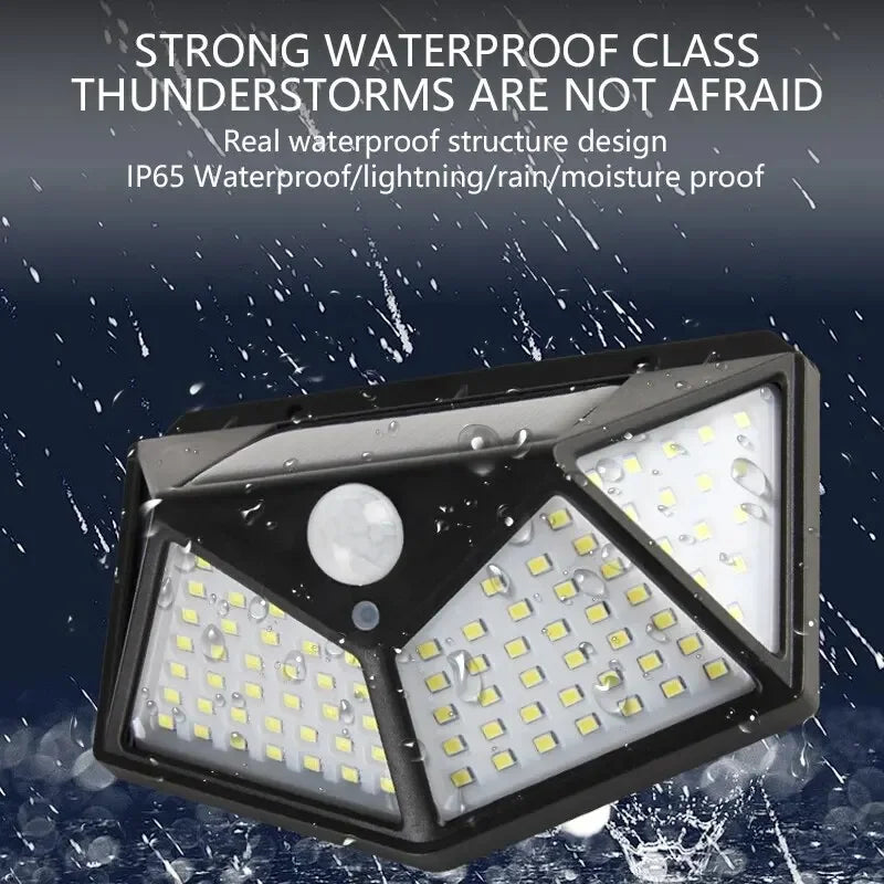 100 LED Solar Wall Lamp Waterproof Motion Sensor Outdoor Garden Lights