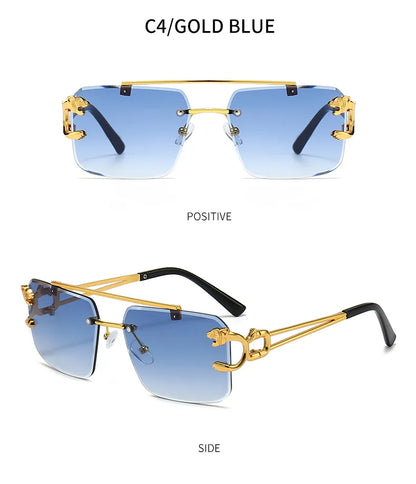 KAMMPT Vintage Rimless Sunglasses Men Women Fashion Oversized Square Shades Eyewear New Double Bridge Gradient UV400 Sun Glasses
