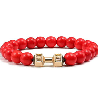 Natural Black Volcanic Lava Stone Dumbbell Bracelet Black Matte Beads Bracelets For Women Men Fitness Barbell Jewelry Pulseras