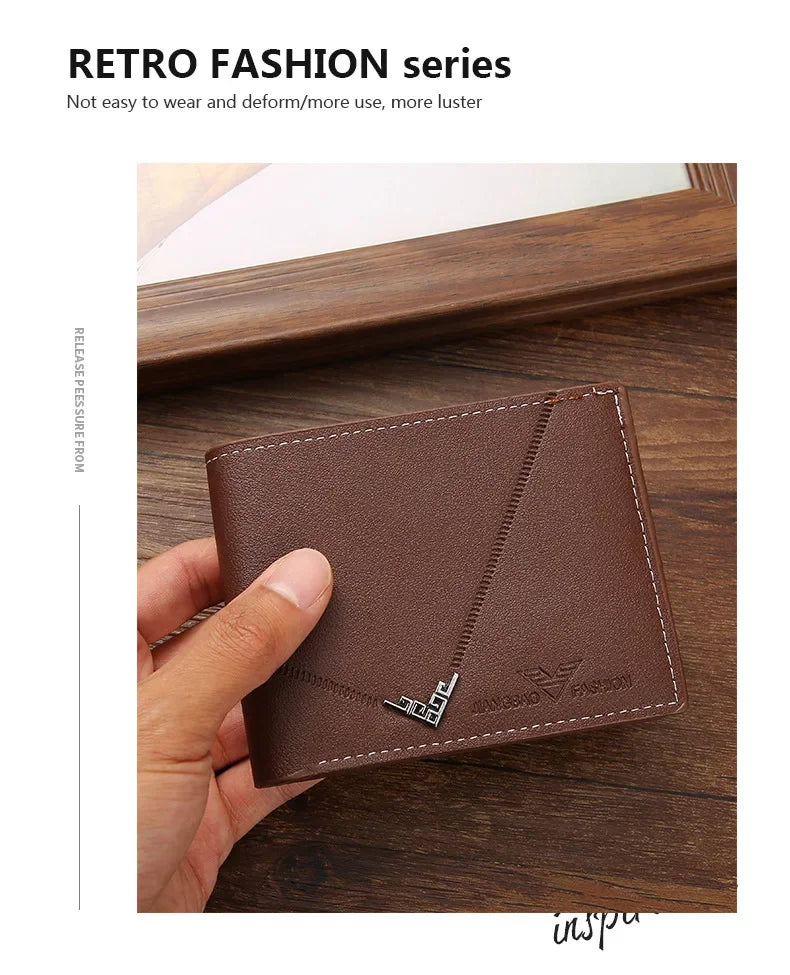 Men's wallet, leather short multiple card holder, wallet, credit card, ID card holder, casual men's business men's double fold