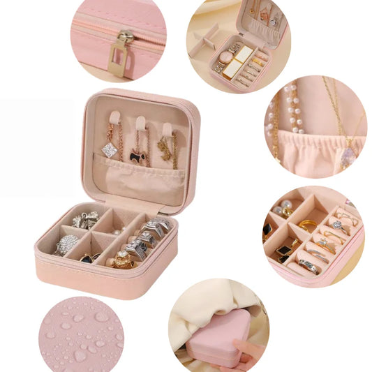 Solid Color PU Leather Material Jewelry Storage Box Travel Earrings Necklace Ring Organizer Case For Travel