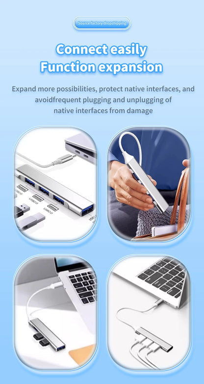 4 In 1 USB C Hub 3.0 Multiport OTG Adapter Type C Splitter For Laptop Phone