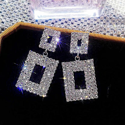 Shiny Crystal Zircon Long Stud Earrings for Women Geometric Hanging Drop Tassel Earring Fashion Party Vintage Pendant Jewelry