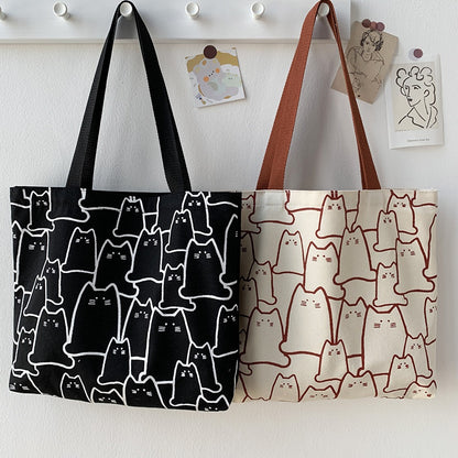 Cute Cat Canvas Tote Bag for Women