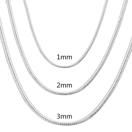 Solid 925 Silver Snake Chain Necklace For Men Women Pendant Jewelry Gift