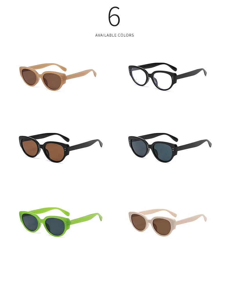 Vintage Black-framed Unique Plain Face-shaped Sunglasses With Cat-eye Round Lenses, Slimming Effect For Oval Face Women 18153