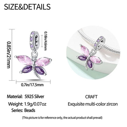 Colorful 925 Silver Plated Butterfly Zircon Charm Bead For Diy Bracelets