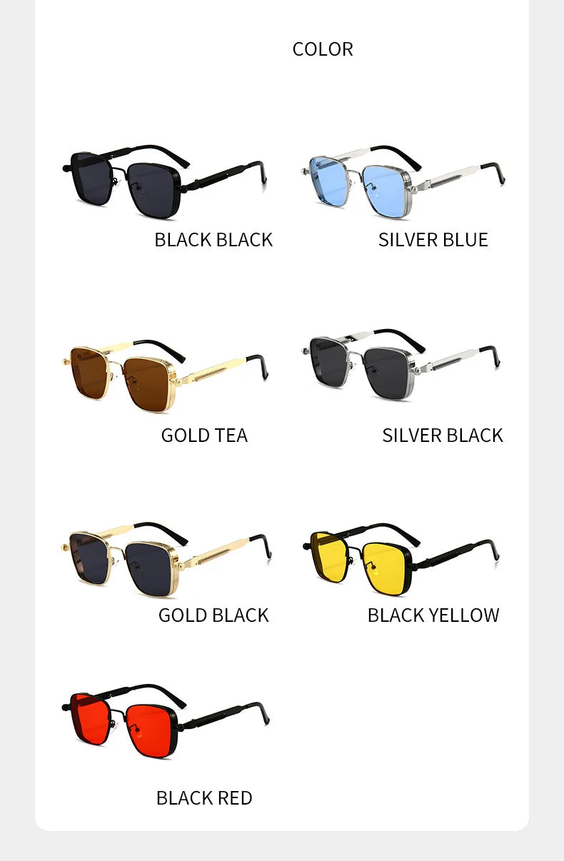 Retro Square-shaped Steampunk Men's Sunglasses With Protection Round Face Metal High-end Style Suitable For Advanced Men 8479