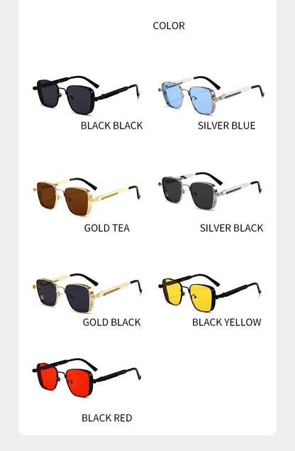 Retro Square-shaped Steampunk Men's Sunglasses With Protection Round Face Metal High-end Style Suitable For Advanced Men 8479