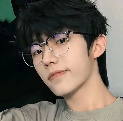 Fashion Unisex Square Plain Glasses for Men Women Metal Frame Glasses Polygon Eyeglasses Gentle Black anti Blue Light Glasses