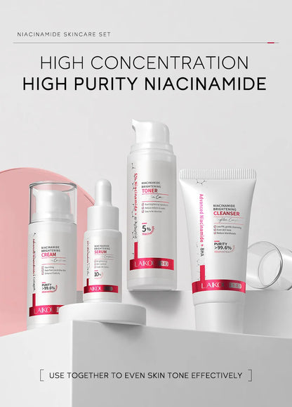 LAIKOU PRO Niacinamide Radiant Skin Care Set -Low PH Cleanser , Moisturizing Toner , Deep Nourishing Serum - Rejuvenate Cream