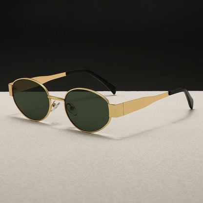 Oval-Shaped Women'S/Men's Sunglasses, Fashionable Metal Frame Sunglasses, Classic Style, Uv Protection Feature, Casual Street Style