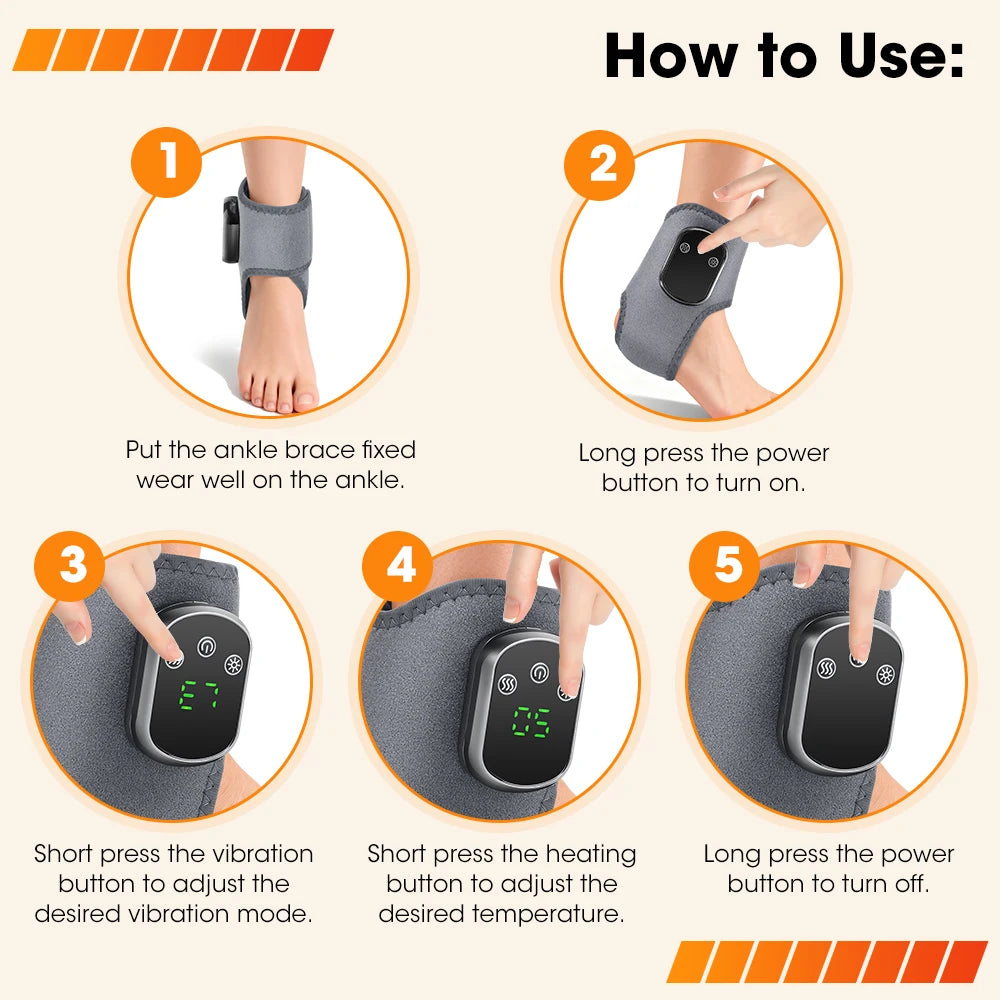 Red Light Ankle Brace 5 Heat Levels 3 Vibration Modes 40 LEDs Infrared Warmth Wrap 1800mAh Rechargeable Ankle Recovery Care