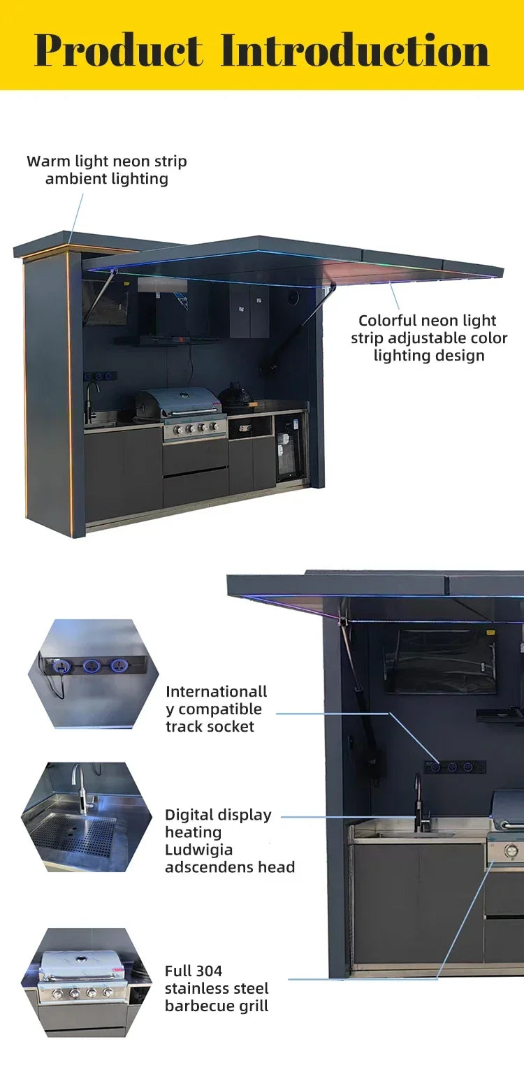 Customized Easy Install Electric Outdoor Kitchen Station Built In Sink Fridge Ideal For Home Backyard Barbecue Parties