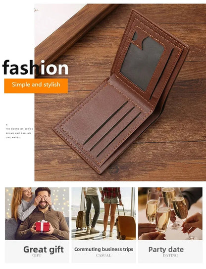 Men's wallet, leather short multiple card holder, wallet, credit card, ID card holder, casual men's business men's double fold