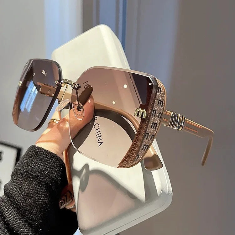 Square Sparkling Sunglasses for Women Men Luxury Ocean Lens Oversized Fashion Shades