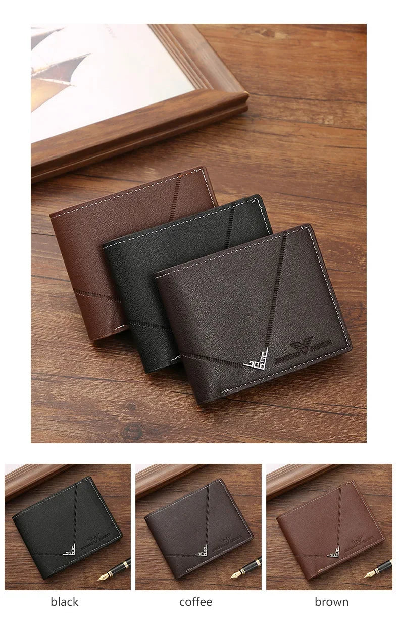 Men's wallet, leather short multiple card holder, wallet, credit card, ID card holder, casual men's business men's double fold