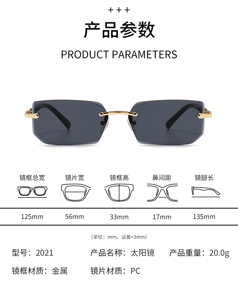 Rimless Sunglasses Rectangle Fashion Popular Women Men Shades Small Square Sun Glasses For Female Male Summer Traveling Glasses