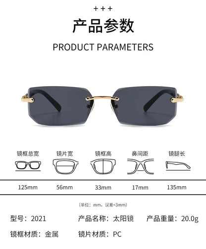 Rimless Sunglasses Rectangle Fashion Popular Women Men Shades Small Square Sun Glasses For Female Male Summer Traveling Glasses