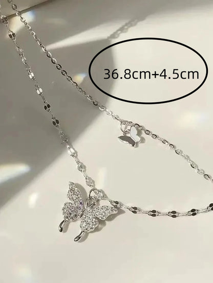 Double Layer Butterfly Necklace for Women, Lats Sparkling Collar Chain, Exquisite Jewelry, Banquet Party, Holiday Gift, 1