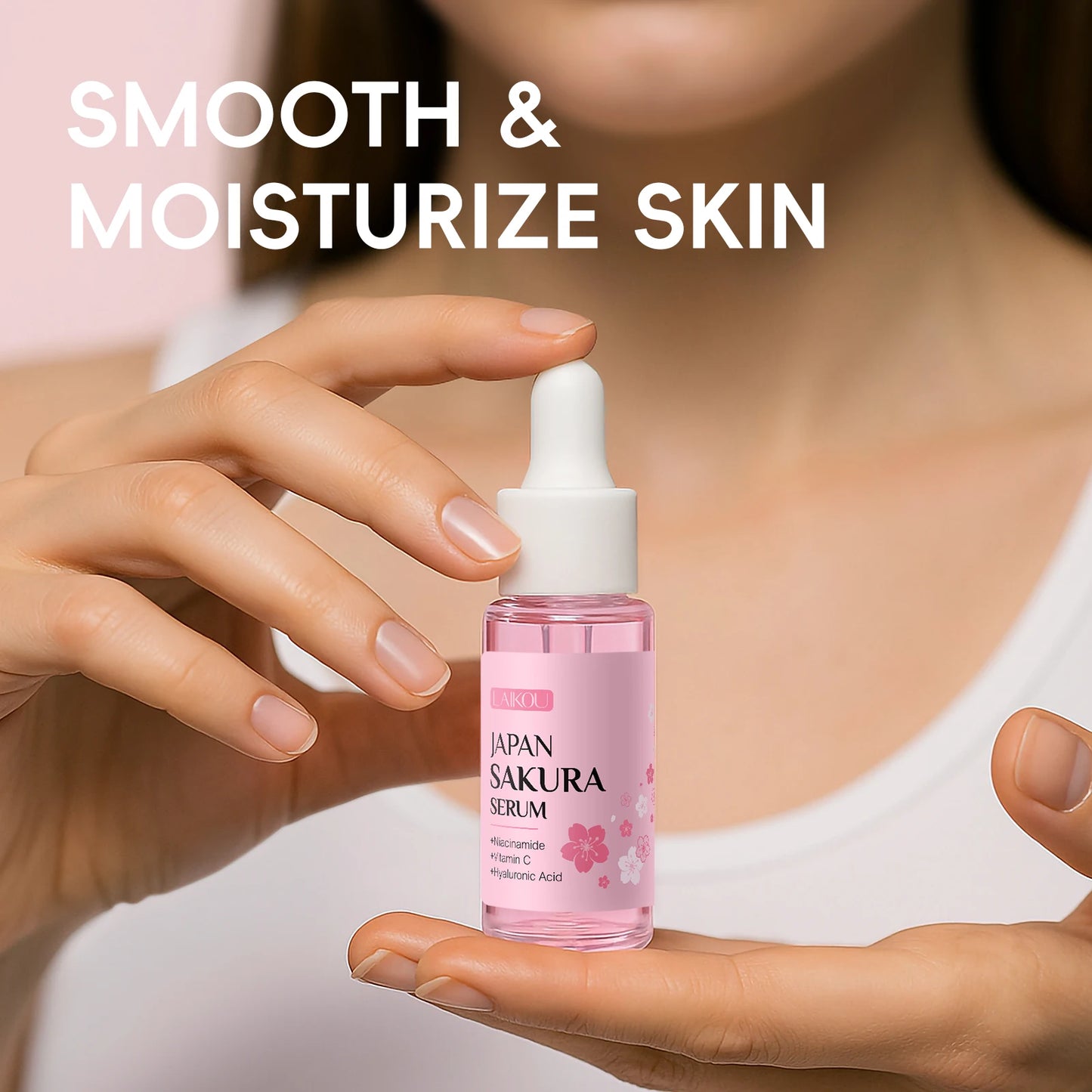 LAIKOU Japan Sakura Serum 17ml Tighten Pores Moisturizing Balance Skin Tone Brightening Facial Essence