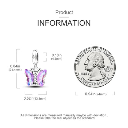 Colorful 925 Silver Plated Butterfly Zircon Charm Bead For Diy Bracelets