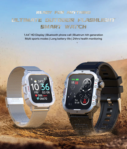 2026 New Military Smart Watch Men IP67 3ATM Outdoor Sports Fitness Tracker Health Monitor 1.44Inch BT Call Smartwatch