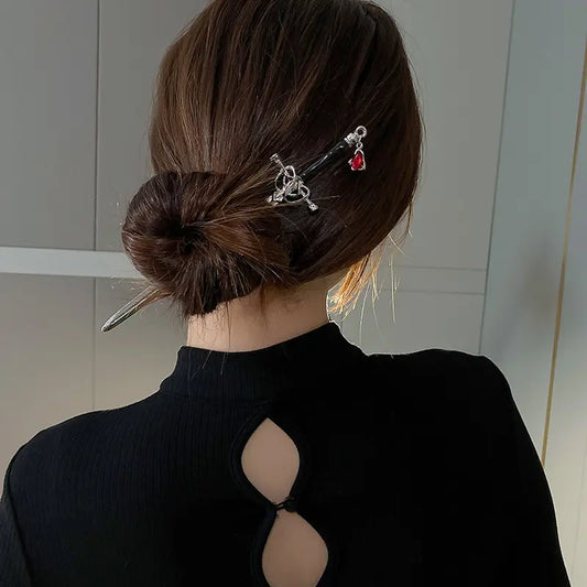 Sword Hairpin Headdress For Women Chinese Style Vintage Hair Sticks Hairstyle Ponytail Holder Hair Accessories Jewelry K0