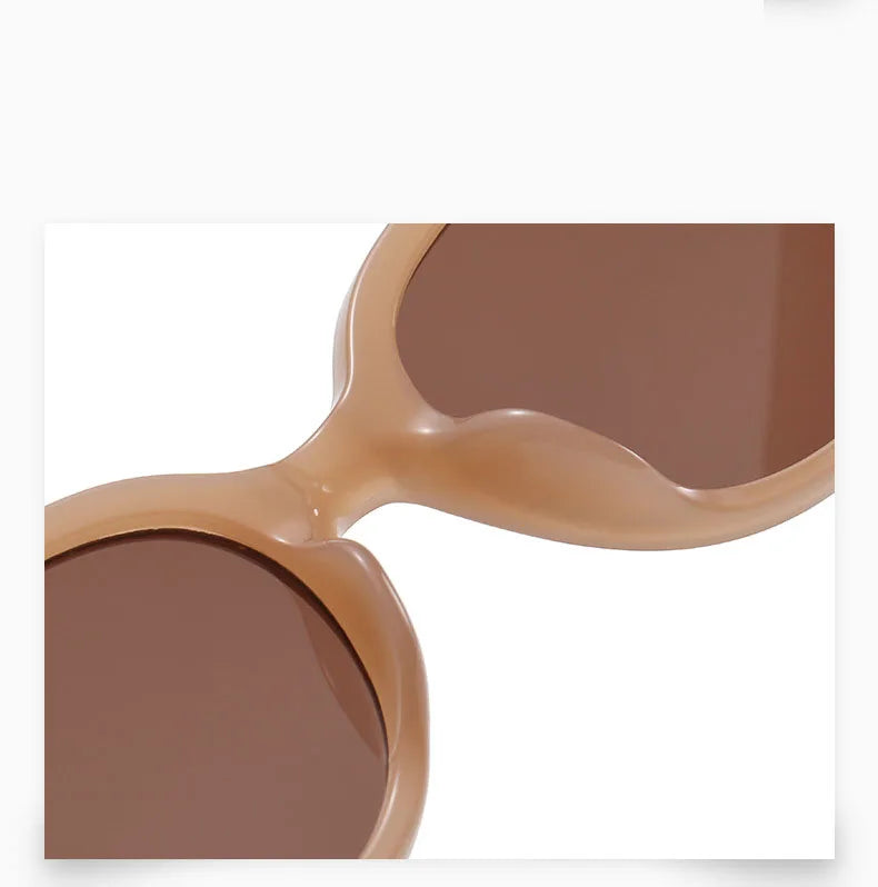 Vintage Black-framed Unique Plain Face-shaped Sunglasses With Cat-eye Round Lenses, Slimming Effect For Oval Face Women 18153