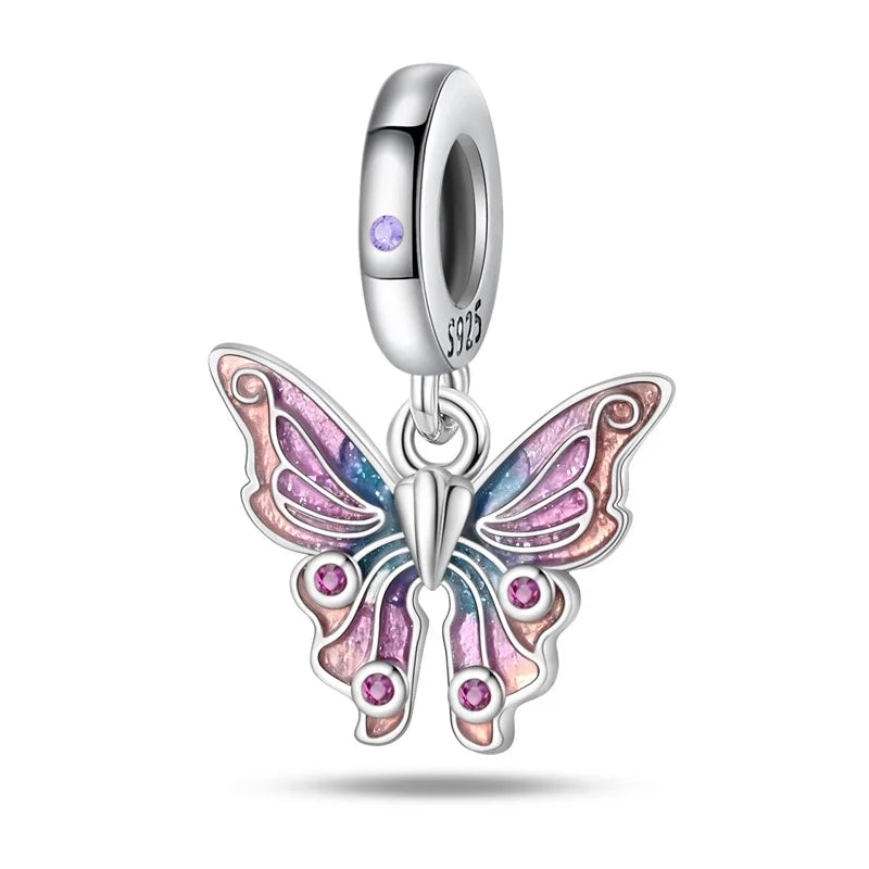 Colorful 925 Silver Plated Butterfly Zircon Charm Bead For Diy Bracelets