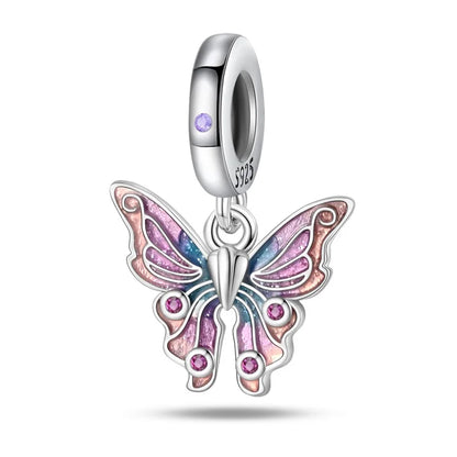 Colorful 925 Silver Plated Butterfly Zircon Charm Bead For Diy Bracelets