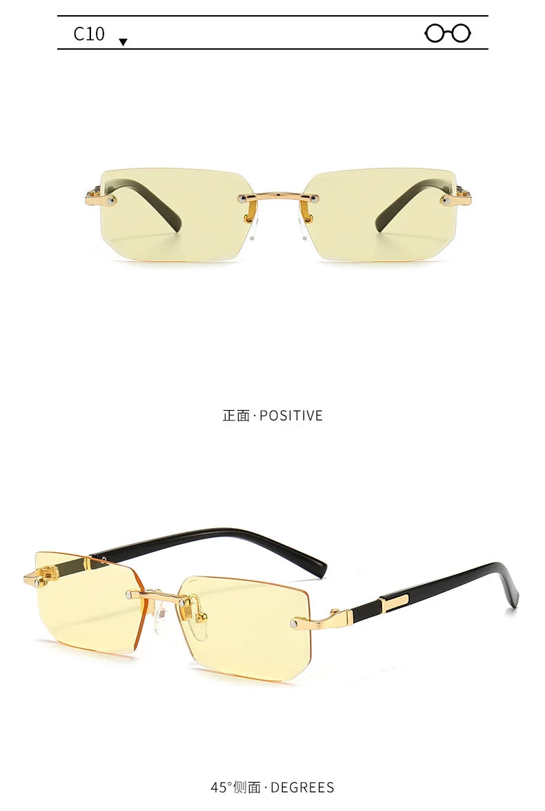 Rimless Sunglasses Rectangle Fashion Popular Women Men Shades Small Square Sun Glasses For Female Male Summer Traveling Glasses