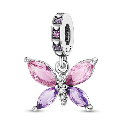 Colorful 925 Silver Plated Butterfly Zircon Charm Bead For Diy Bracelets