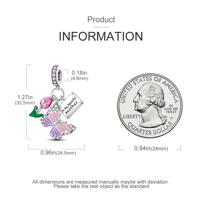 Colorful 925 Silver Plated Butterfly Zircon Charm Bead For Diy Bracelets