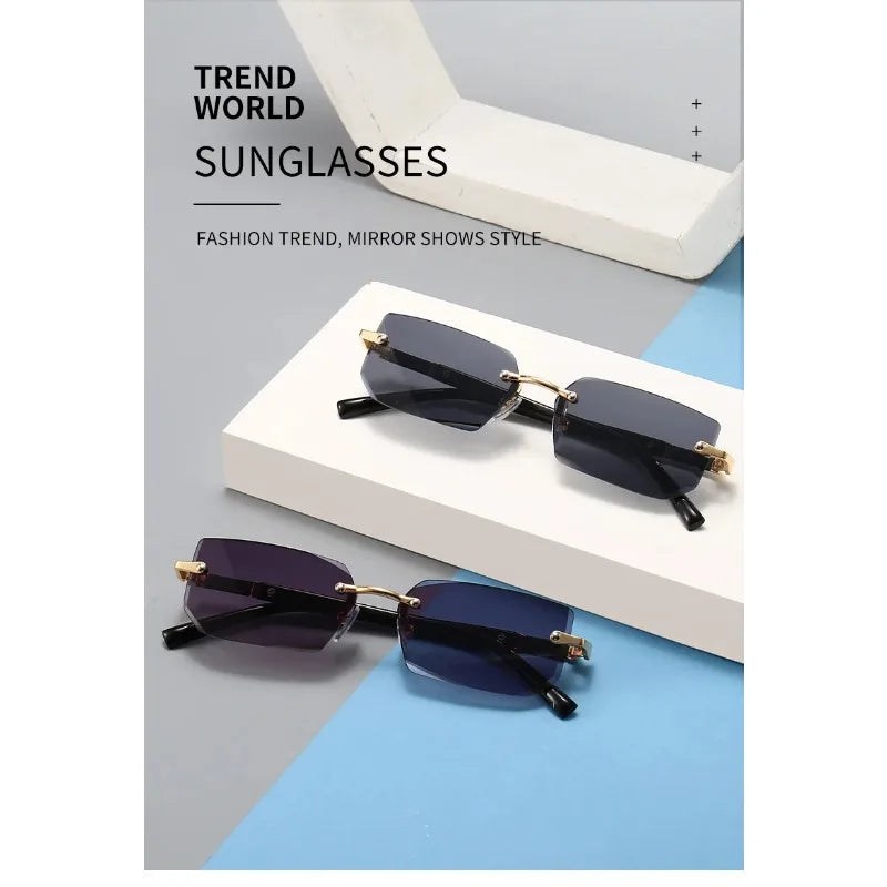 Rimless Rectangle Sunglasses, UV400 Protection  Frameless Sun Glasses, Retro Eyewear for Women & Men