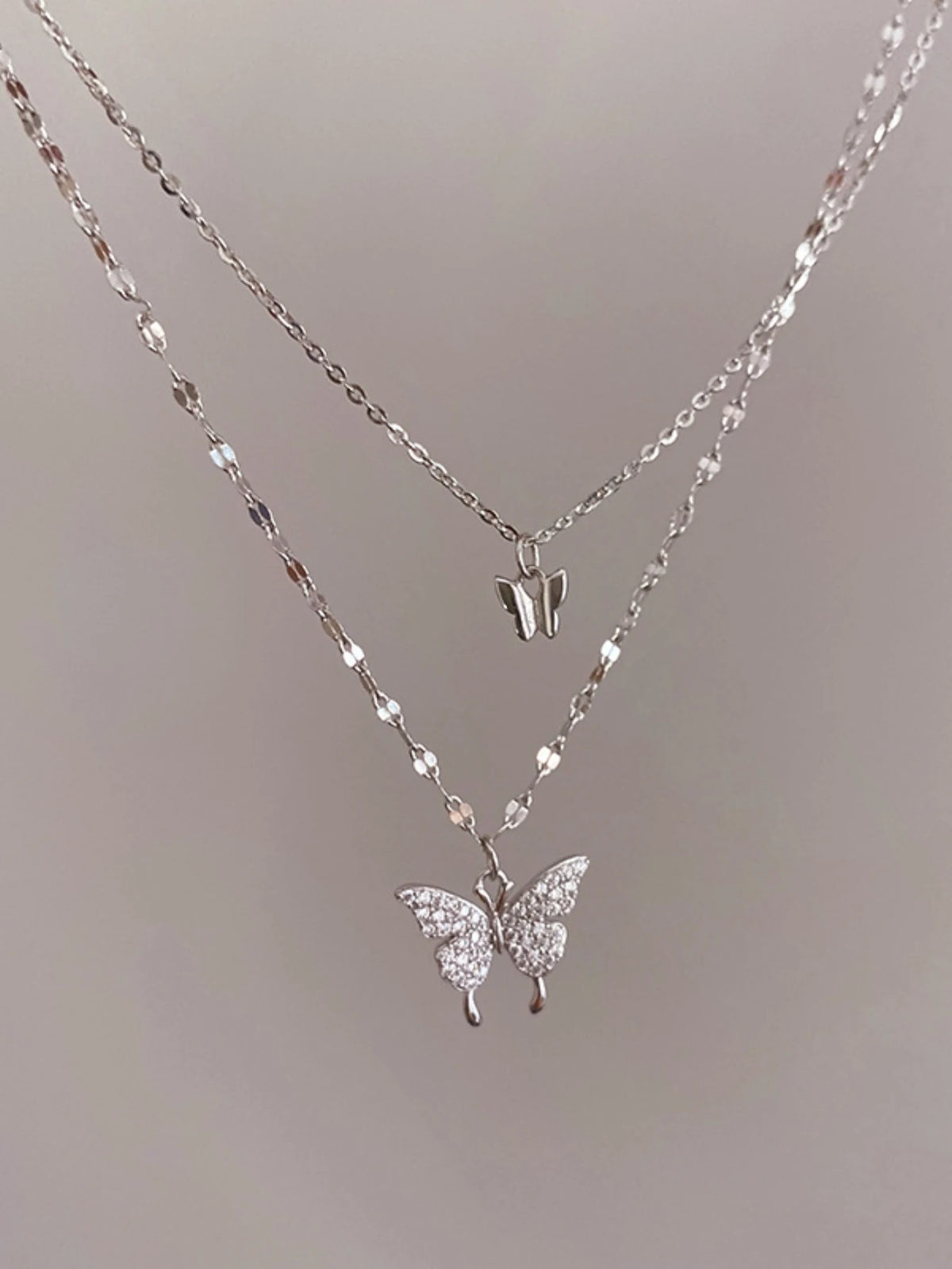 Double Layer Butterfly Necklace for Women, Lats Sparkling Collar Chain, Exquisite Jewelry, Banquet Party, Holiday Gift, 1