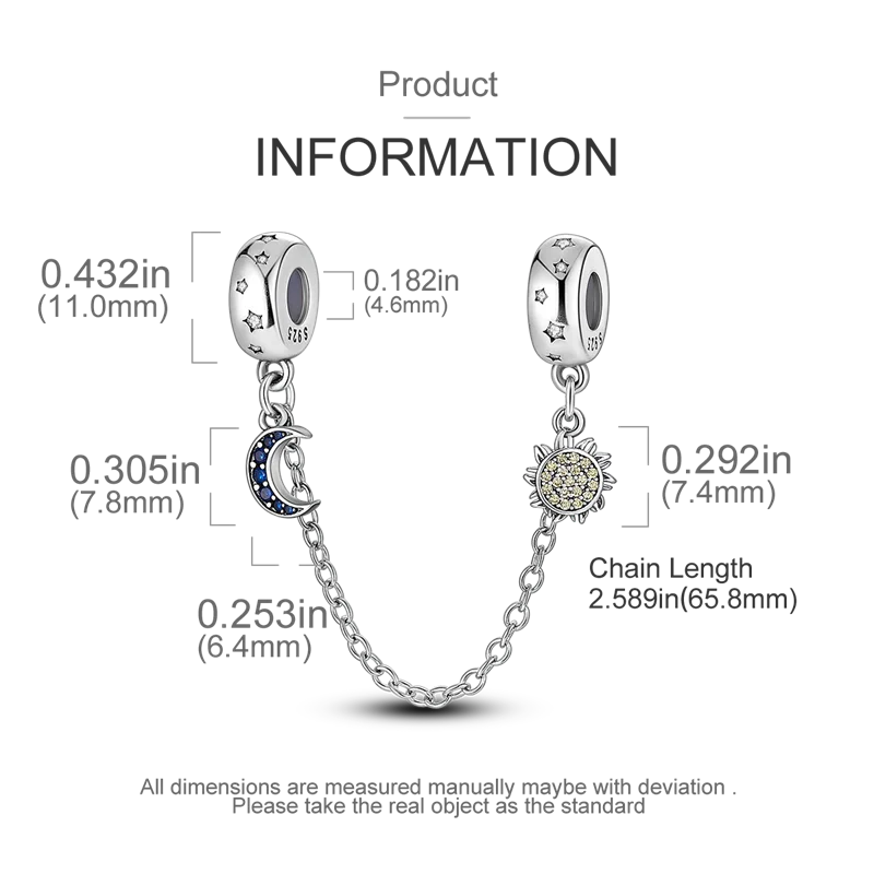 S925 Silver Plated Star Moon Safety Chain Charms Beads Fit Original Bracelet Fine DIY Birthday Jewelry