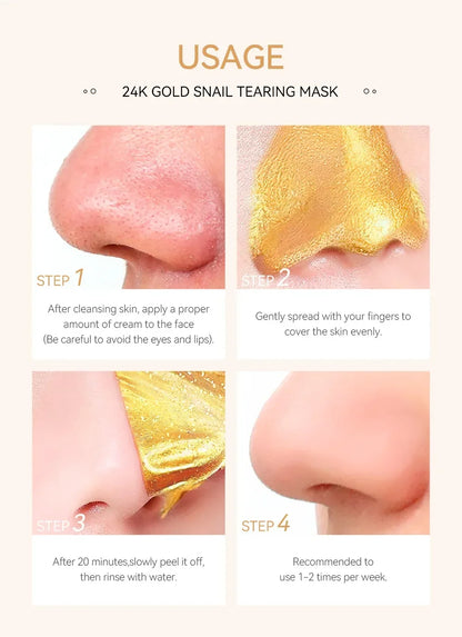 LAIKOU 24K Gold Snail Tear Off Mask, Deep Cleansing Pore Minimizing, Oil Control Blackhead Removal, Tightening Mask 50g